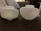 2 Vintage Milk Glass White Teardrop 6” AND Mushroom 6.5” Schoolhouse Lightshades