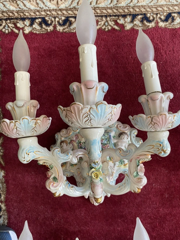Apliques de pared antiguos de porcelana Capodimonte (juego de 4) Foto 3 de 4