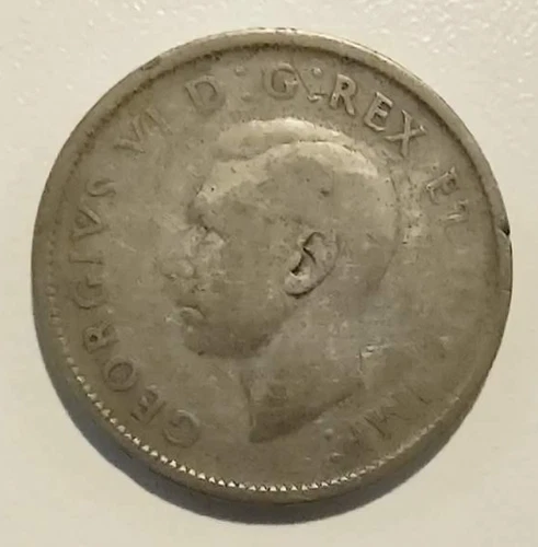 1948 Canada Silver 25 Cent Coin King George VI Caribou KM#45