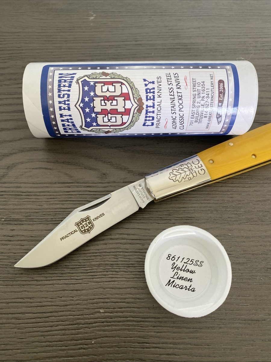 MINT GEC #86 Boomtown Barlow Yellow Linen Micarta 861125SS Great
