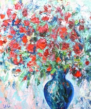 Original Oil Painting on canvas 10"x12" Impasto Modern Floral art Red Flowers