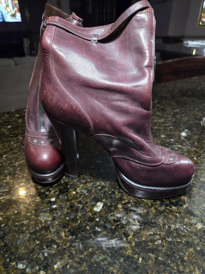 Botas de cuero Bottega Veneta tacón borgoña Foto 3 de 4