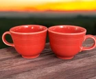Set of 2 Fiesta HLC Scarlet Red Cups Mugs 7 oz Ring Handle Fiestaware EUC