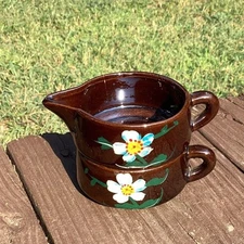 Vintage Brown Ceramic Creamer and Sugar Set Floral Design Made in Japan