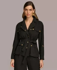 Donna Karan New York Women's Belted Utility Chic Jacket Black Gold Size M