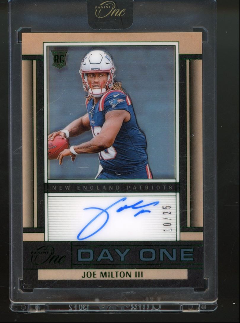 2024 Panini One Joe Milton III #134 Day One Green Auto RC /25 Patriots