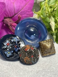 Antique Vtg Lot Of Four Multicolored Glass Buttons