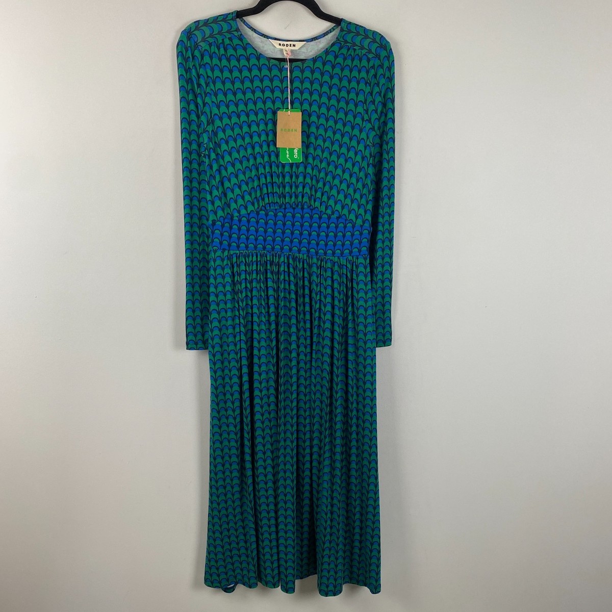 Boden Thea Midi Dress Size 6 in Veridian Green Geo Charm Print Pockets