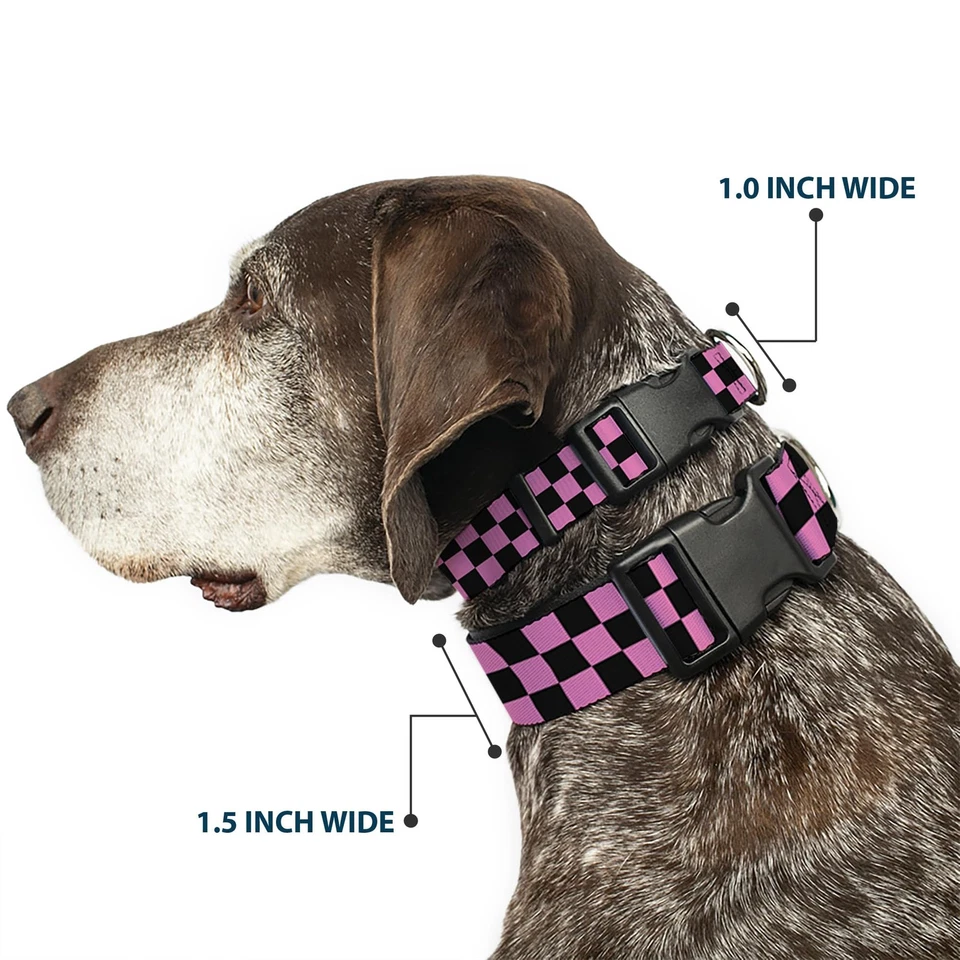 Collar de perro clip de plástico a cuadros negro rosa 15 a 26 pulgadas 1,0 pulgadas de ancho Foto 2 de 4