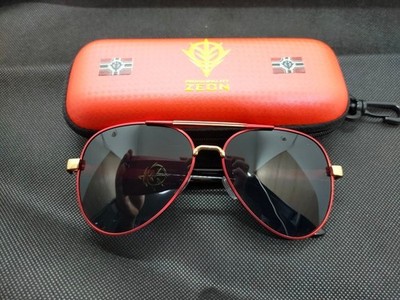 Gundam Char Aznable Custom Sunglasses Red Gold Zeon Mark Case Set Mens Japan NEW