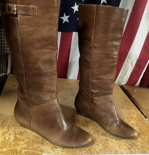 Steven by Steve Madden Intyce Distressed Brown Leather Wedge-heel Boots Women 8M - Picture 7 of 15
