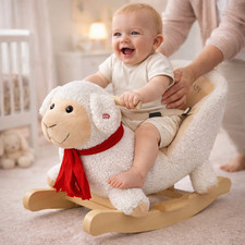 Schaukeltier Plüsch mit Soundfunktion Baby u. Kinder Holz Schaukelpferd Schaf