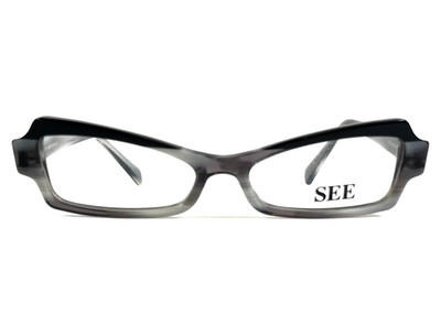 See Eyeglasses Frames 9314 B26 Black Gray Horn Cat Eye Full Rim 51-16-135