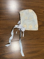 Vintage Crocheted Bonnet Jacket for Baby or Doll Blue