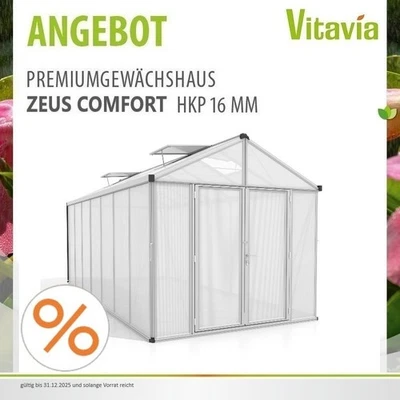 Vitavia Gewächshaus Zeus Comfort 13800 16mm HKP BxT 258x540cm 13,8m² eloxiert