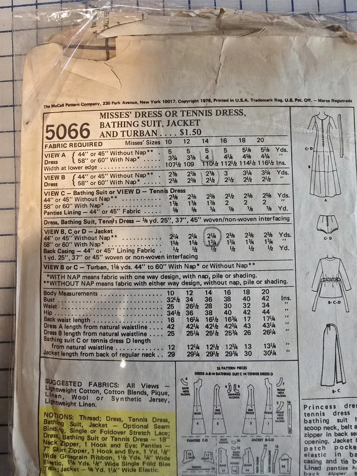 Vestido, traje de baño, tenis vintage 1976 McCalls 5066 corte y completo talla 14 Misses Foto 2 de 2