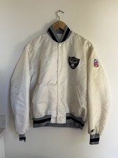VTG 80s90s NFL OAKLAND RAIDERS Starter Satin Bomber Jacket White Made In USA XL