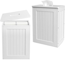White Slimline Bathroom Storage Unit with Lid Toilet Roll Paper Cabinet Wooden T