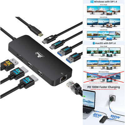 USB C Dockingstation 2 Monitore 4K HDMI DisplayPort 100W PD 3 USB