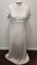 Alfred Angelo Womens Cream Lace Beaded Empire Waist Wedding Dress Size 12
