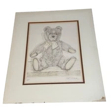 Vintage 70s Teddy Bear Lithograph Print Signed Numbered S Sona 10x13 Nursery Art