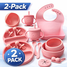 Silicone Baby Feeding Set- Pink BPA-Free Utensils Baby Supplies 2 pack