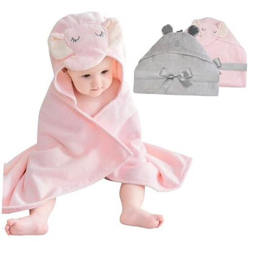 2 Pack Baby Hooded Towels, Premium Soft Cotton Baby Bath Towels with Hood, - Picture 1 of 8