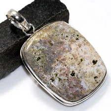 925 Silver Plated Ocean Jasper Ethnic Pendant Handmade Jewelry Size 2" GW