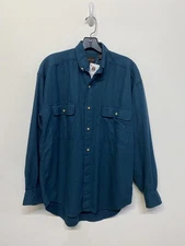 90s Structure Raw Silk Mens Casual Button-Up Long Sleeve Shirt Teal Blue Size S