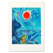 Marc Chagall (1887-1985), "The Sun Over Paris" Limited Edition Lithograph with L