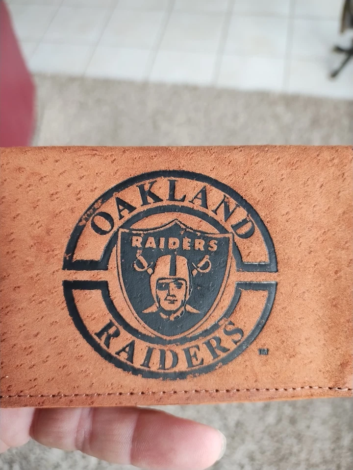 NOS Oakland Raiders Trifold Leather Wallet Suede Billfold - Image 2 of 4