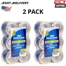 Duck High Performance Packing Tape 6 Rolls 1.88in x 25yd Clear 150 Yards, 2 Pack