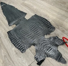 XXL Silver on Black Caiman Crocodile Hide Leather real alligator Croc 605
