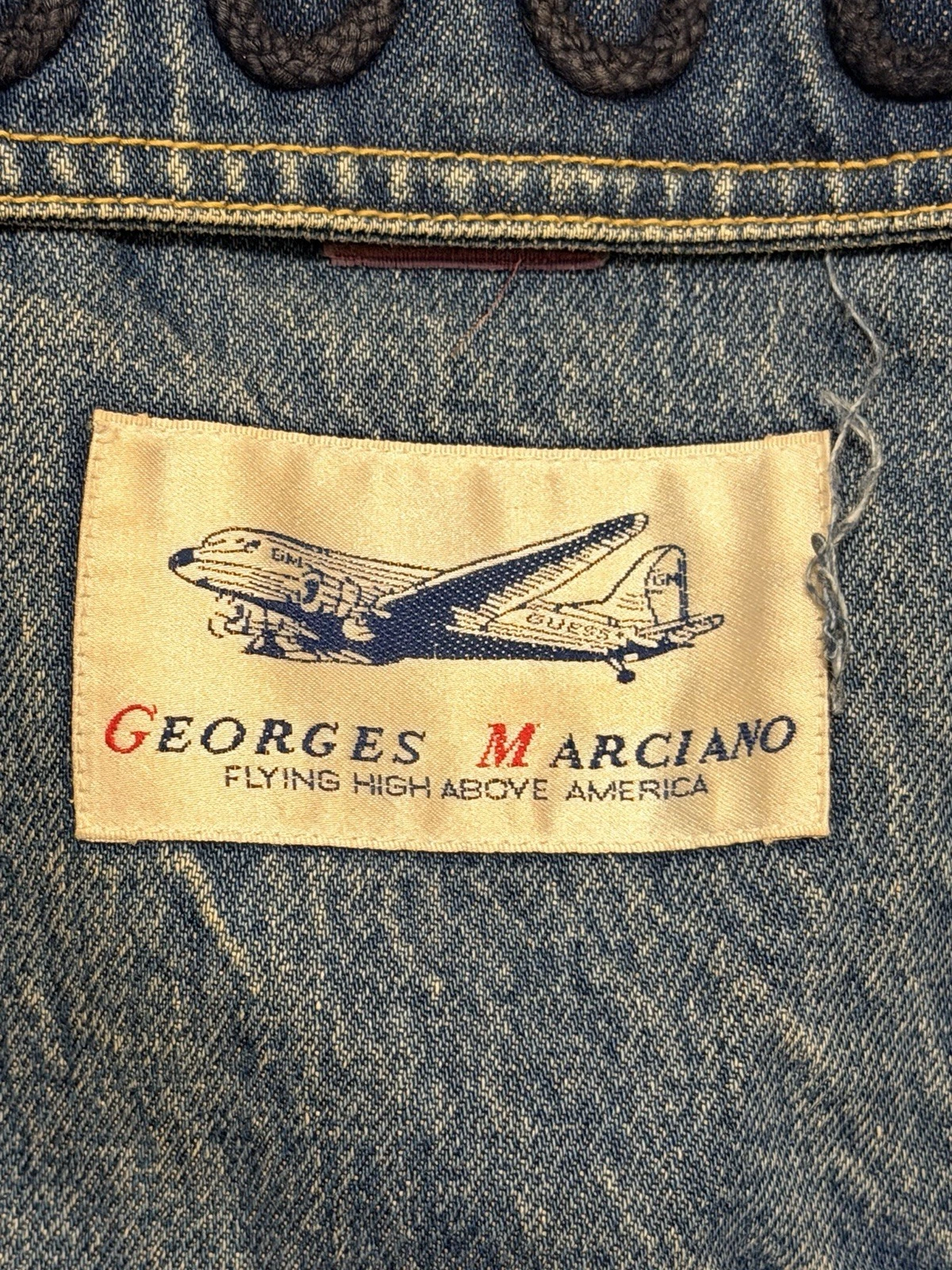 Vintage 80s GUESS Georges Marciano Denim Jacket Flying High Soutache Rope Trim L image 5