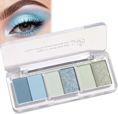 FLASSHFREZ Blue Eyeshadow Palette, 6 Highly Pigmented Colors (Green, Light, Navy Blue)