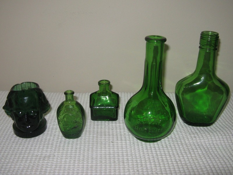 Vintage Glass Toothpick Matchstick Holder George Washington Green Bottle Lot Set