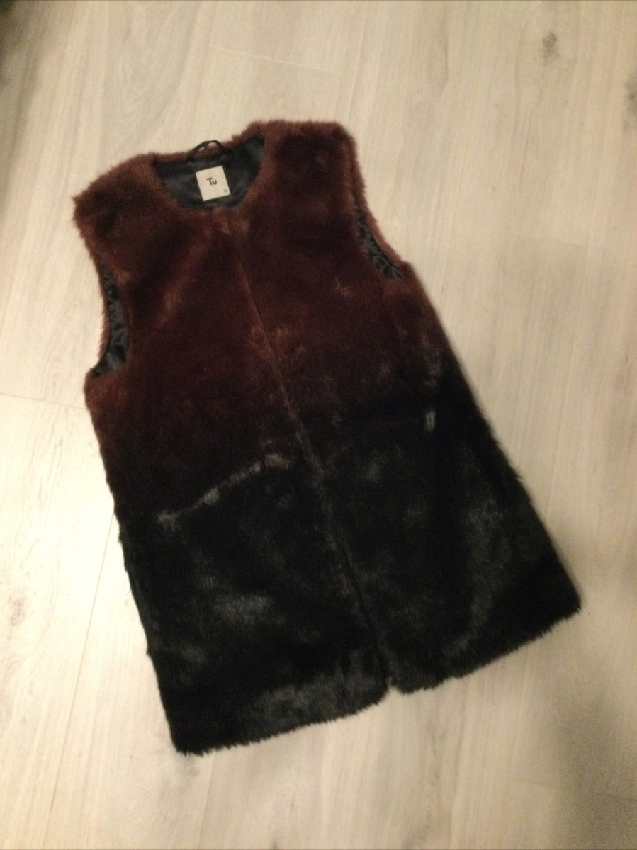 TU' Gorgeous Ombré Burgundy Black Faux Fur Gilet Size 12 UK