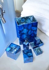 Blue Agate Bathroom Accessories Set of 7 Pcs Luxury Handmade Vanity Top Home Dec
