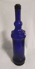 Cobalt Blue Bottle, Raised Leaves Design With Cork, 13"