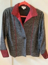 Barbara Perry Fiber Artist Jacket Small/medium Black With Red Bead Silk Trim