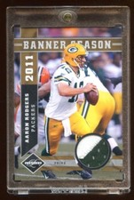 AARON RODGERS 2011 LIMITED GAME WORN PATCH LOGO /50 GOLD BANNER SEASON  PACKERS