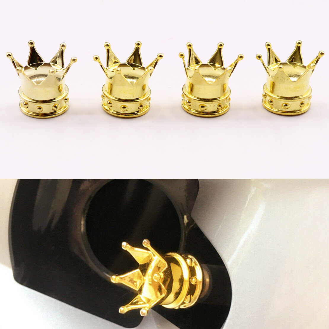 EIDRAN 4-Pack Chrome Crown Tire Valve Caps – Universal Fit For Cars & Trucks