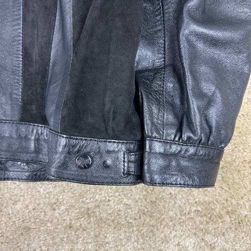 Vintage Leather & Suede mens Jacket Size 42 Medium Black 80s snap - Picture 10 of 18