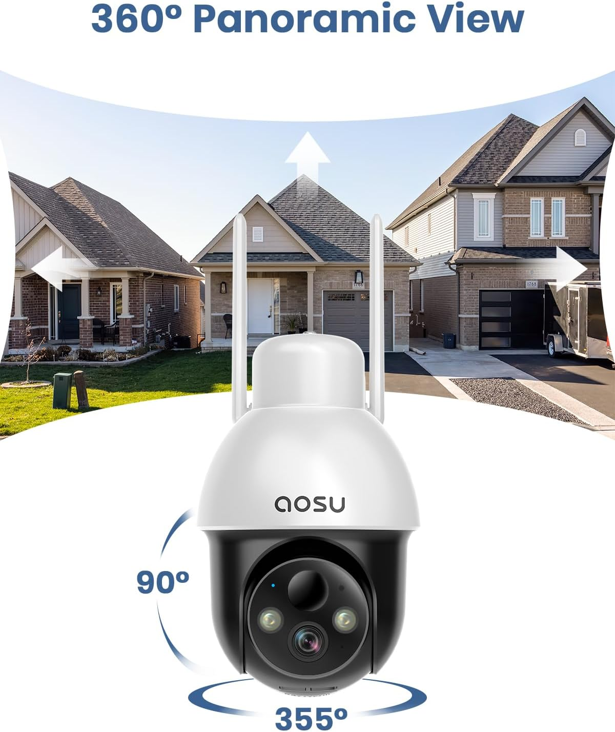 AOSU Solar Security Camera Wireless Outdoor with Panoramic PTZ, Human ...