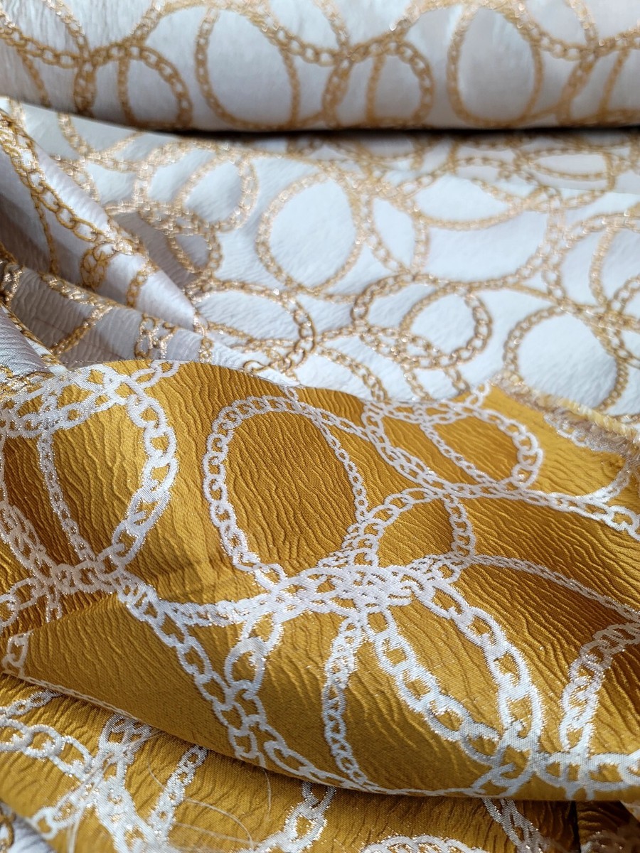 CHAMPAGNE GOLD Brocade Fabric Sold By The Yard Geometric Print For Dress  Upholst