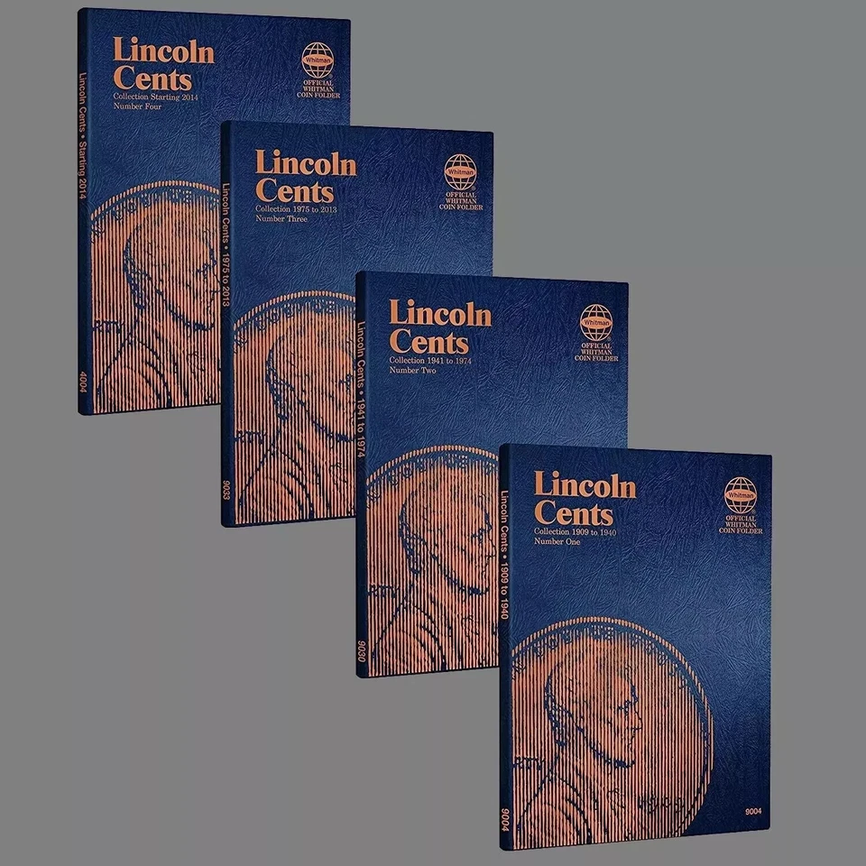 Conjunto de 4 - Pastas de Moedas Whitman Lincoln Cent Número 1-4 1909-2025 Álbum Livro