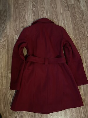 Michael Kors Burgundy/Red Belted Wool Blend Peacoat Asymmetrical