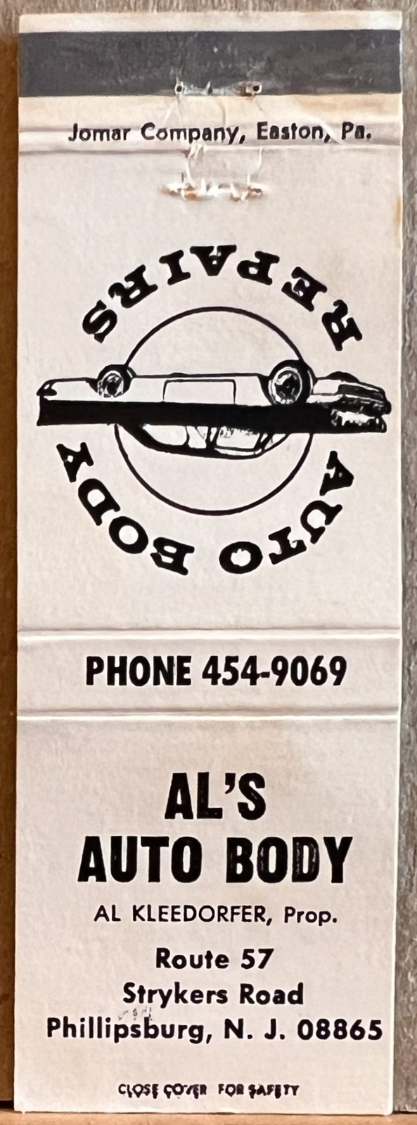 Al's Auto Body Phillipsburg NJ New Jersey Vintage Matchbook Cover eBay