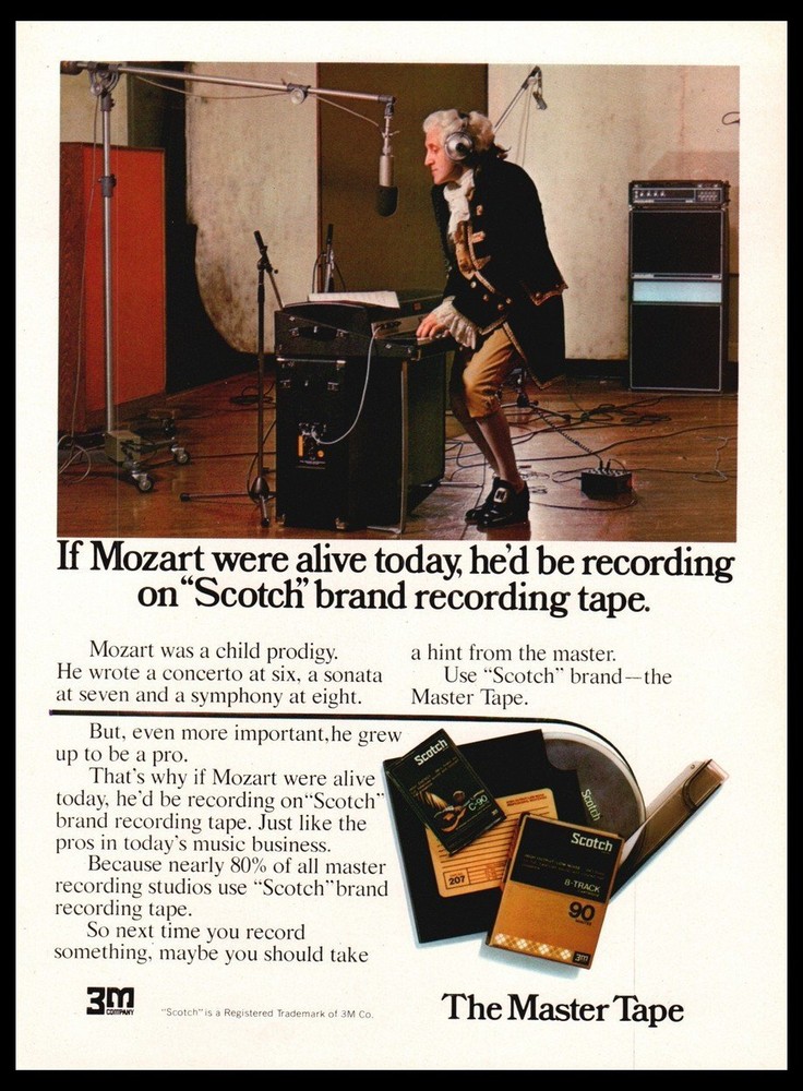 1974 Scotch Master Tape Mozart Print ad/mini poster-VTG Man Cave music rm décor