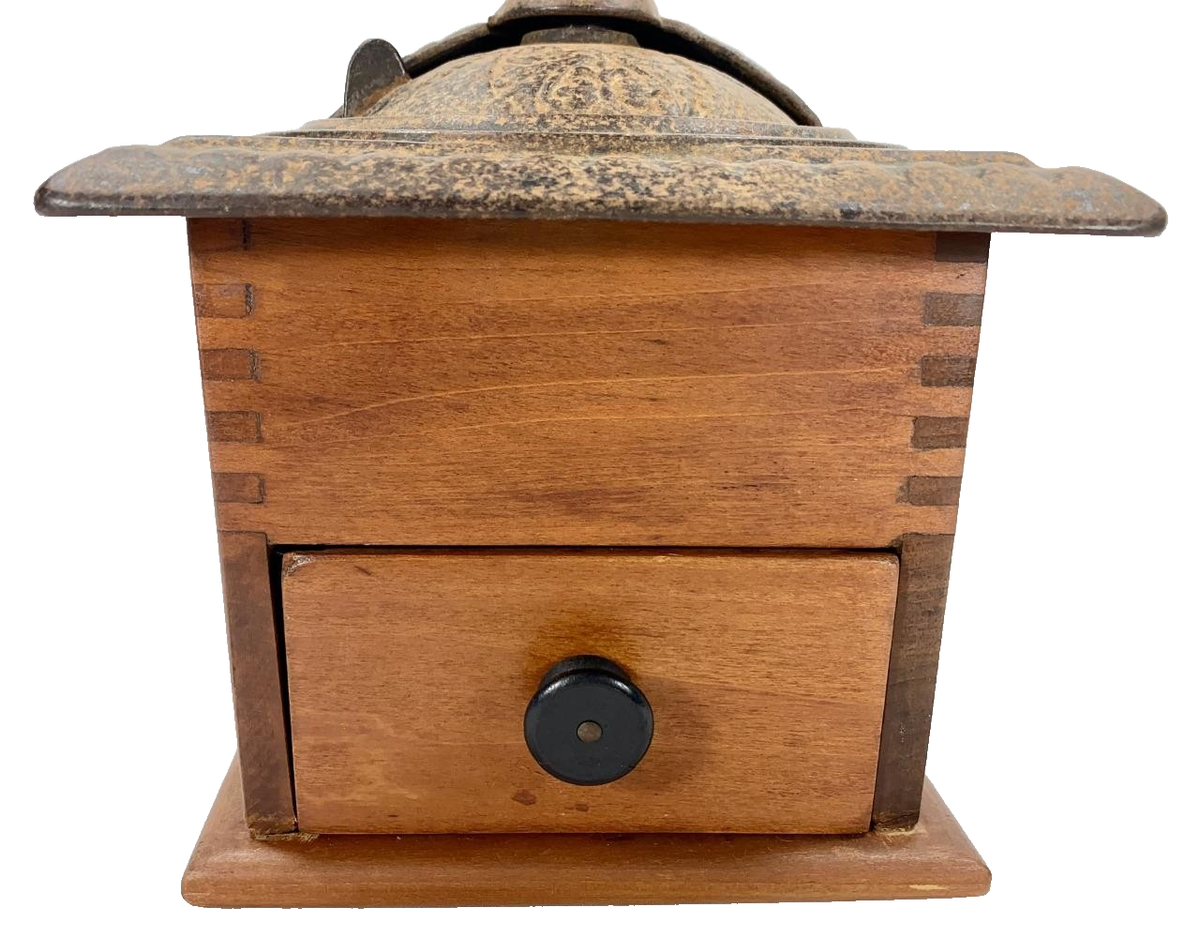 Coffee Grinder Mill Charles Parker Variant Antique Cast Iron Wood